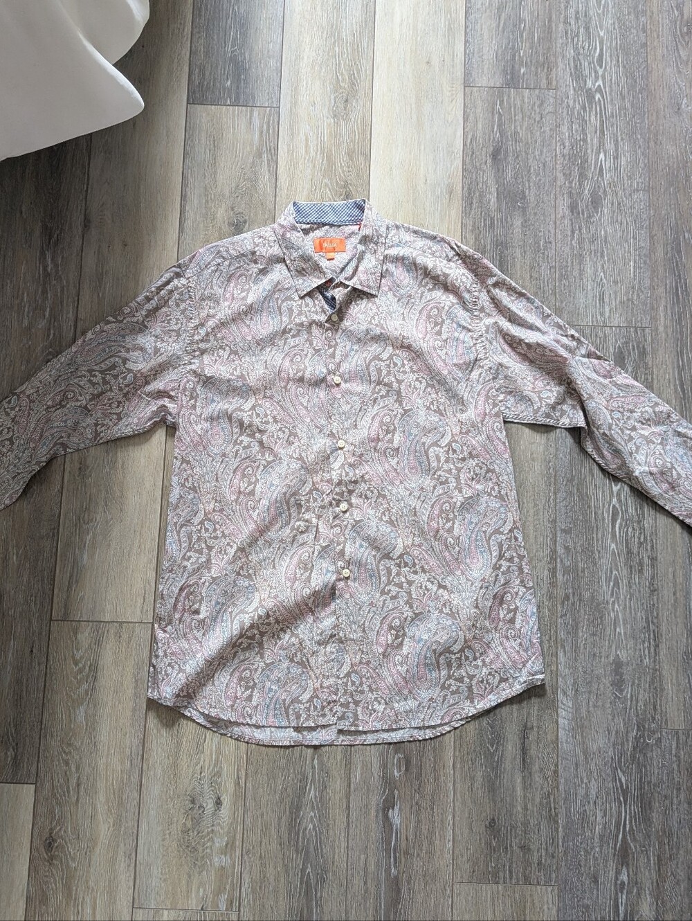 Tallia Men's Tan And Pink Paisley Long Sleeve Button Up Shirt Size Large